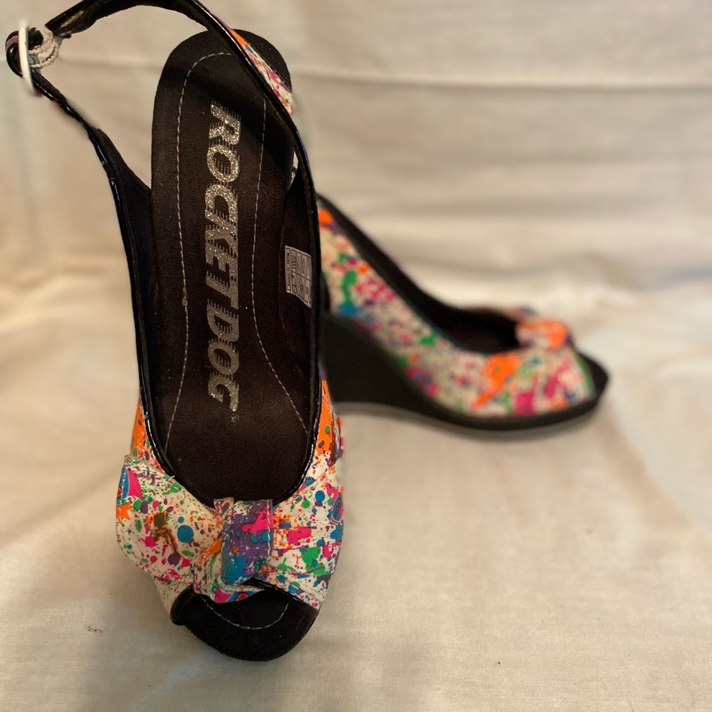 Rocket dog wedge heels paint spatter size 7